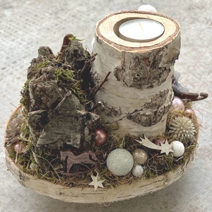 Erdei lányka  téli asztaldísz farönk mécsestartóval - karácsony - adventi díszek - adventi koszorú - Meska.hu