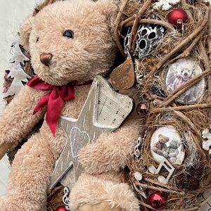 Téli, karácsonyi MACKÓ kopogtató  - karácsony - karácsonyi lakásdekoráció - karácsonyi ajtódíszek - Meska.hu