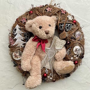 Téli, karácsonyi MACKÓ kopogtató  - karácsony - karácsonyi lakásdekoráció - karácsonyi ajtódíszek - Meska.hu