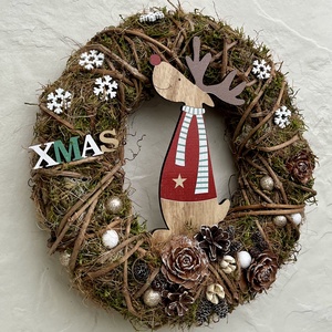 Téli, karácsonyi kopogtató, ajtó- vagy falidísz - RÉNSZARVAS - karácsony - karácsonyi lakásdekoráció - karácsonyi ajtódíszek - Meska.hu