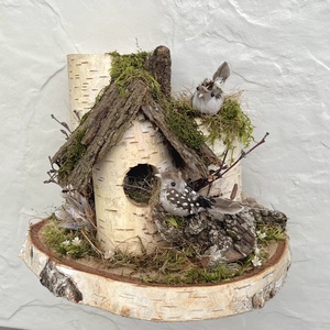 Kismadár - rusztikus asztaldísz odúval, fa mécsestartóval  - Meska.hu