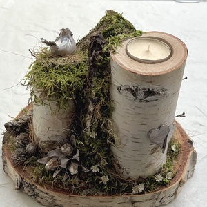 Kismadár - rusztikus asztaldísz odúval, fa mécsestartóval  - otthon & életmód - dekoráció - asztal és polc dekoráció - asztaldísz - Meska.hu