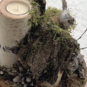 Kismadár - rusztikus asztaldísz odúval, fa mécsestartóval  - otthon & életmód - dekoráció - asztal és polc dekoráció - asztaldísz - Meska.hu