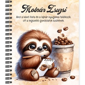 Személyre szabható - Festő kávés lajhár mintás A5-ös füzet, Otthon & Életmód, Papír, írószer, Jegyzetfüzet & Napló, , MESKA