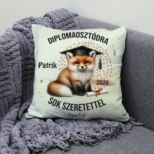 Névvel kérhető Róka mintás párna - 2026 évi Ballagásra - otthon & életmód - lakástextil - párna & párnahuzat - díszpárna (belsővel együtt) - Meska.hu