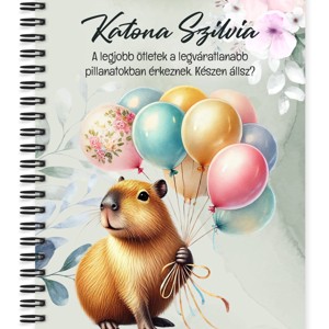 Személyre szabható - Cuki lufis capybara mintás A5-ös füzet, Otthon & Életmód, Papír, írószer, Jegyzetfüzet & Napló, , MESKA