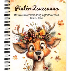 Személyre szabható - Cuki őszi csodálkozó szarvas mintás A5-ös füzet, Otthon & Életmód, Papír, írószer, Jegyzetfüzet & Napló, , MESKA
