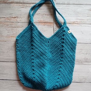 Horgolt szatyor - shopper kék - táska & tok - kézitáska & válltáska - kézitáska - Meska.hu