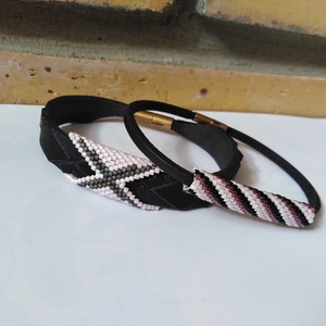 Sötétbarna- pasztell lila karkötő BŐRBŐL! - ékszer - karkötő - karperec - Meska.hu