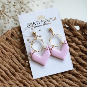 Rózsaszín karikával kombinált függő fülbevaló, Ékszer, Fülbevaló, Lógó fülbevaló, Ékszerkészítés, Gyurma, MESKA