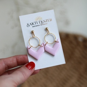 Rózsaszín karikával kombinált függő fülbevaló - ékszer - fülbevaló - lógó fülbevaló - Meska.hu