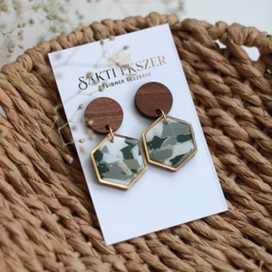 Zöld márványos fülbevaló, Ékszer, Fülbevaló, Lógó fülbevaló, Ékszerkészítés, Gyurma, MESKA