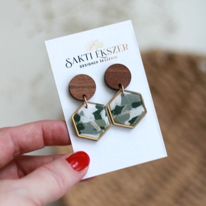 Zöld márványos fülbevaló - ékszer - fülbevaló - lógó fülbevaló - Meska.hu