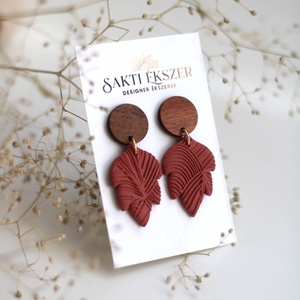 Nyomott mintás függő fülbevaló fával, Ékszer, Fülbevaló, Lógó fülbevaló, Ékszerkészítés, Gyurma, MESKA