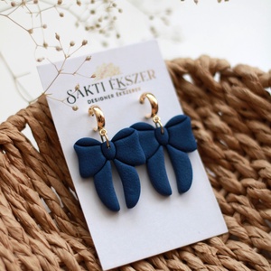 Kék nagy masnis függő fülbevaló - ékszer - fülbevaló - lógó fülbevaló - Meska.hu