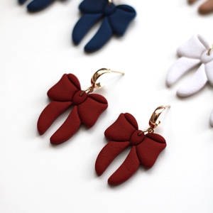 Bordó nagy masnis függő fülbevaló, Ékszer, Fülbevaló, Lógó fülbevaló, Ékszerkészítés, Gyurma, MESKA