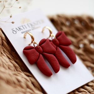 Bordó nagy masnis függő fülbevaló - ékszer - fülbevaló - lógó fülbevaló - Meska.hu