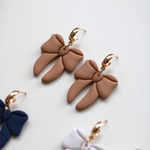 Barna nagy masnis függő fülbevaló, Ékszer, Fülbevaló, Lógó fülbevaló, Ékszerkészítés, Gyurma, MESKA