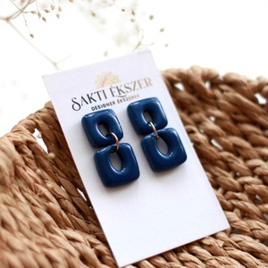 Sötétkék függő fülbevaló, Ékszer, Fülbevaló, Lógó fülbevaló, Ékszerkészítés, Gyurma, MESKA