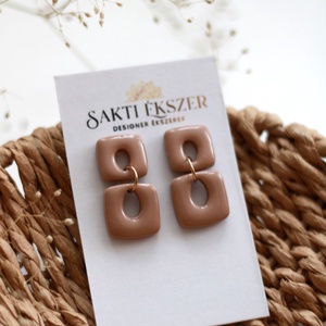Barna függő fülbevaló, Ékszer, Fülbevaló, Lógó fülbevaló, Ékszerkészítés, Gyurma, MESKA