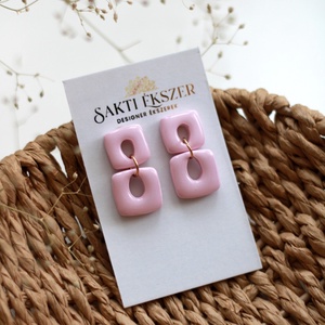 Rózsaszín függő fülbevaló, Ékszer, Fülbevaló, Lógó fülbevaló, Ékszerkészítés, Gyurma, MESKA