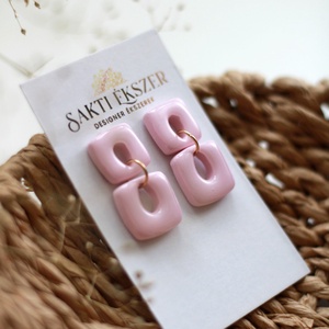 Rózsaszín függő fülbevaló - ékszer - fülbevaló - lógó fülbevaló - Meska.hu