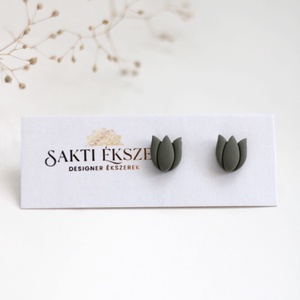 Zöld tulipán gomb fülbevaló - ékszer - fülbevaló - pötty fülbevaló - Meska.hu