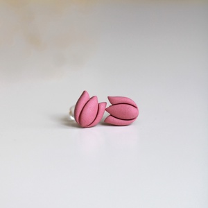 Rózsaszín tulipán gomb fülbevaló - ékszer - fülbevaló - pötty fülbevaló - Meska.hu