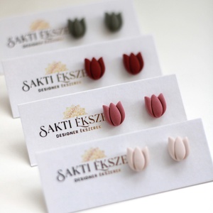 Rózsaszín tulipán gomb fülbevaló - ékszer - fülbevaló - pötty fülbevaló - Meska.hu