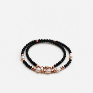 Onix és rose gold hematit nyaklánc édesvízi kagylógyöngyökkel - Meska.hu