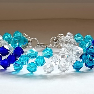 Blue-fehér bicone, Ékszer, Karkötő, Gyöngyös karkötő, Gyöngyfűzés, gyöngyhímzés, MESKA