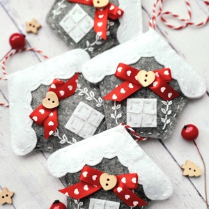 Karácsonyi bababarát filc díszek, házikók, DIY (Csináld magad), Egységcsomag, Varrás, MESKA