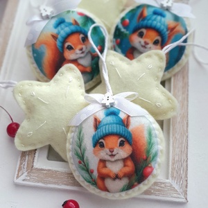 Bababarát karácsonyi filc díszek, mókusok és csillagok, Karácsony, Karácsonyi lakásdekoráció, Karácsonyfadíszek, Varrás, MESKA