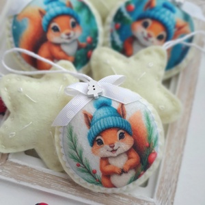 Bababarát karácsonyi filc díszek, mókusok és csillagok - karácsony - karácsonyi lakásdekoráció - karácsonyfadíszek - Meska.hu