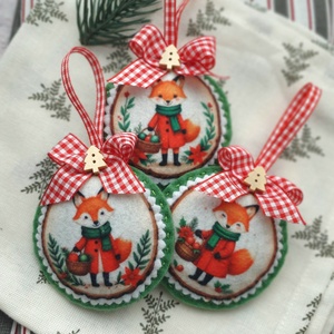 Bababarát karácsonyi filc díszek, rókák, Karácsony, Karácsonyi lakásdekoráció, Karácsonyfadíszek, Varrás, MESKA