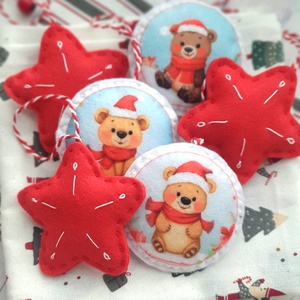 Bababarát karácsonyi filc díszek, macik és csillagok, Karácsony, Karácsonyi lakásdekoráció, Karácsonyfadíszek, Varrás, MESKA