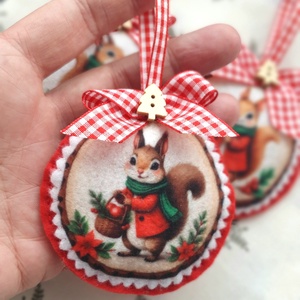 Bababarát karácsonyi filc díszek, mókusok, Karácsony, Karácsonyi lakásdekoráció, Karácsonyfadíszek, Varrás, MESKA