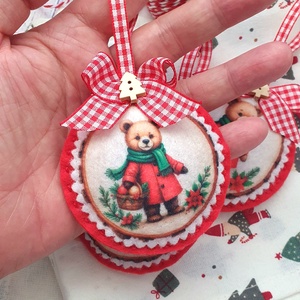Bababarát karácsonyi filc díszek, mackók, Karácsony, Karácsonyi lakásdekoráció, Karácsonyfadíszek, Varrás, MESKA