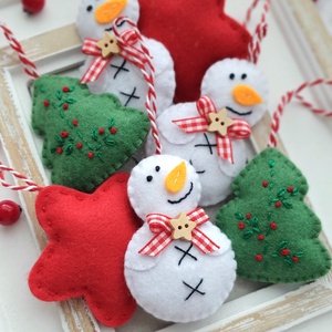Bababarát karácsonyi filc díszek, Hóember, csillag, fenyőfa, Karácsony, Karácsonyi lakásdekoráció, Karácsonyfadíszek, Varrás, MESKA