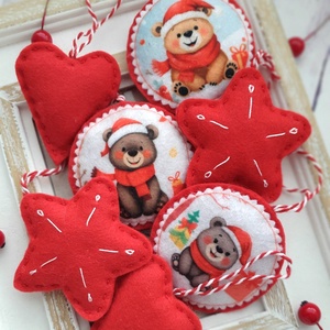 Bababarát karácsonyi filc díszek, macik és csillagok, Karácsony, Karácsonyi lakásdekoráció, Karácsonyfadíszek, Varrás, MESKA