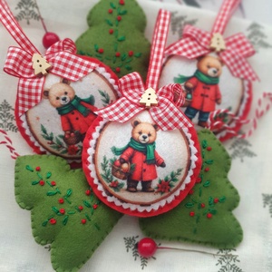 Bababarát karácsonyi filc díszek, macik és fenyők, Karácsony, Karácsonyi lakásdekoráció, Karácsonyfadíszek, Varrás, MESKA