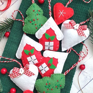 Bababarát karácsonyi filc díszek, mikulás, házikó, norvégmintás, skandináv,  - Meska.hu
