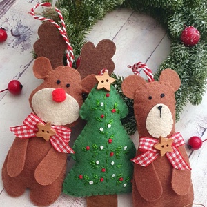 Karácsonyi erdei állatok, Karácsony, Karácsonyi lakásdekoráció, Karácsonyfadíszek, Varrás, MESKA