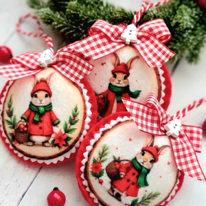 Bababarát karácsonyi filc díszek, nyuszik, Karácsony, Karácsonyi lakásdekoráció, Karácsonyfadíszek, Varrás, MESKA