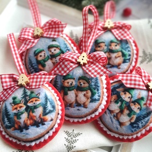 Bababarát karácsonyi filc díszek, erdei állatos, Karácsony, Karácsonyi lakásdekoráció, Karácsonyfadíszek, Varrás, MESKA