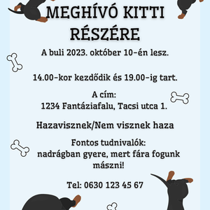 Születésnapi tacskós meghívó - otthon & életmód - papír, írószer - ajándékozás kellékei - meghívó - Meska.hu