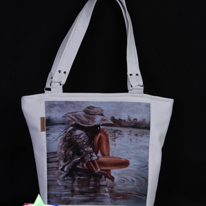 Elegáns ökobőr fehér shopper bag, Táska & Tok, Variálható táska, Varrás, MESKA