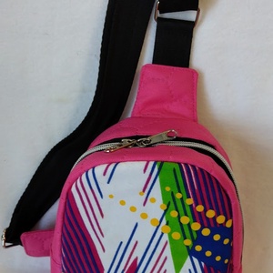 Afrika varázsa Mini hátizsák pink steppelt gyöngyvászon ,színes vonalak geometriai minta motívummal, Táska & Tok, Kézitáska & válltáska, Vállon átvethető táska, Varrás, MESKA