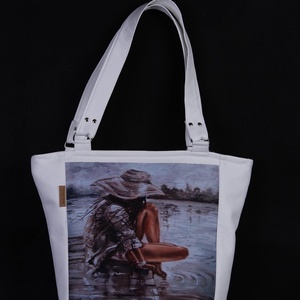 Vagány fehér ökobőr  shopper bag - táska & tok - variálható táska - Meska.hu