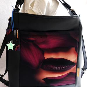 Vagány fekete csajos variálható ökobőr  shopper bag/hátizsák - táska & tok - variálható táska - Meska.hu